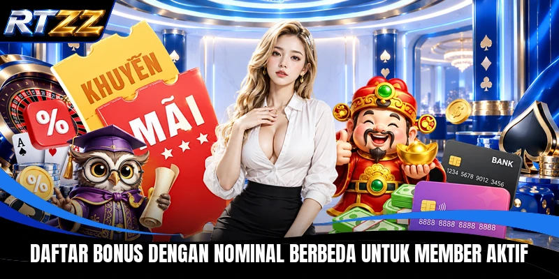 Daftar bonus dengan nominal berbeda untuk member aktif